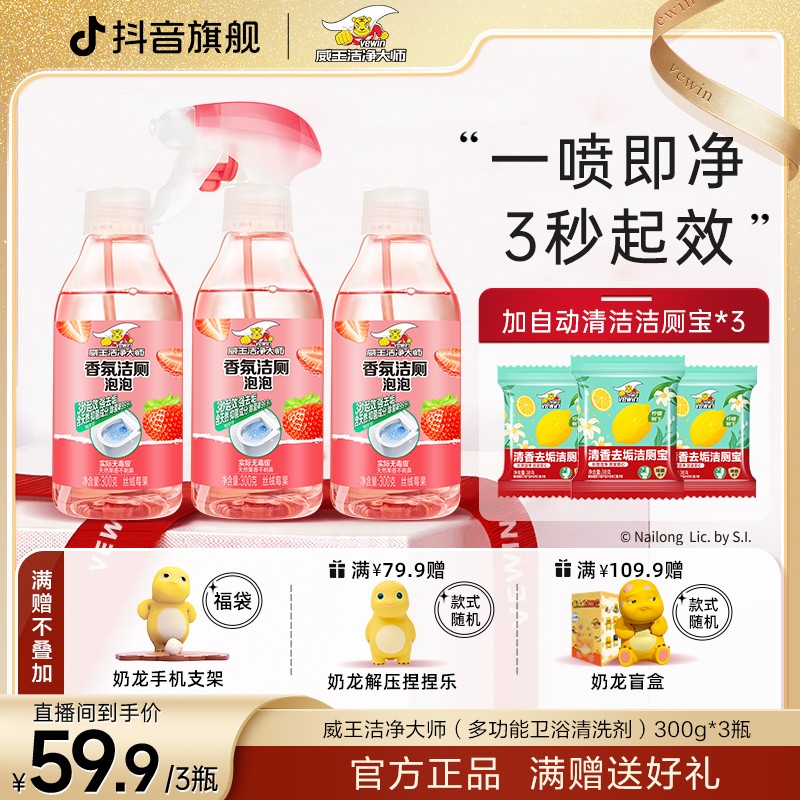 vewin/威王洁净大师香氛洁厕泡泡马桶卫生清洁300g*3+洁厕块*3