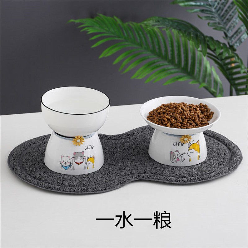 视频同款 猫碗健康高脚护颈陶瓷宠物碗 猫粮碗喝水碗狗碗高脚饭盘