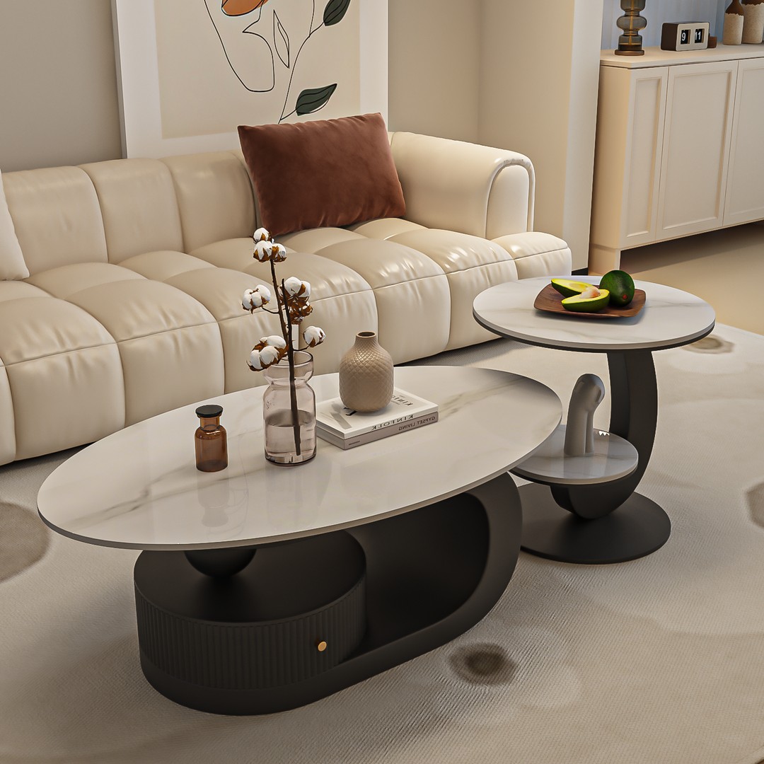 意式轻奢岩板椭圆形茶几桌小户型现代简约极简客厅家用高级感设计