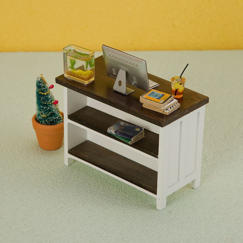 112娃娃屋dollhouse双层置物书桌迷你家具模型模型客厅场景