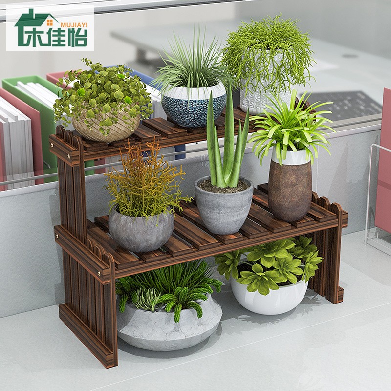 桌面实木小花架子多肉免打孔置物多层室内绿萝客厅花盆架省空间
