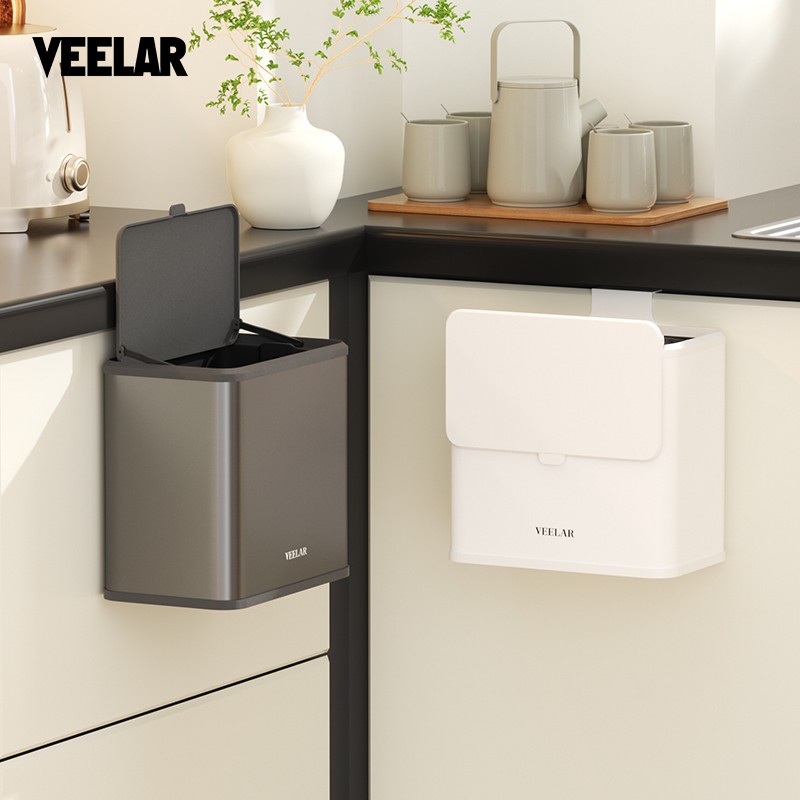 VEELAR厨房挂式垃圾桶不锈钢家用壁挂橱柜门卫生间免打孔厨余收纳