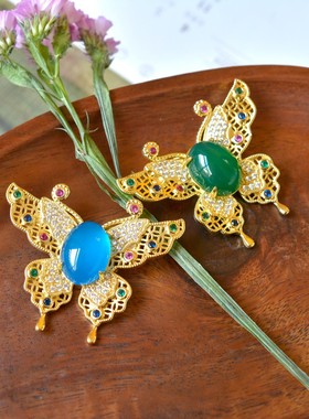 铜镶嵌玉髓时尚胸针20412-2百搭气质款复古轻奢民族风国风