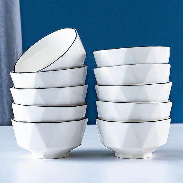 句途10个4.5英寸白色钻石碗米饭碗吃饭碗家用陶瓷餐具套装可微波,餐饮具,碗,淘宝优惠券,粉丝福利购,淘宝优惠卷