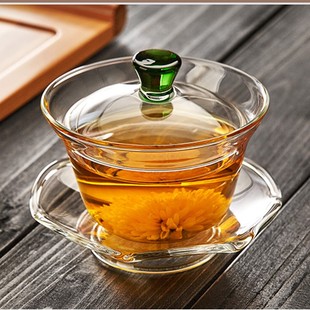 漫佳 150ml耐热玻璃 莲花三才盖碗