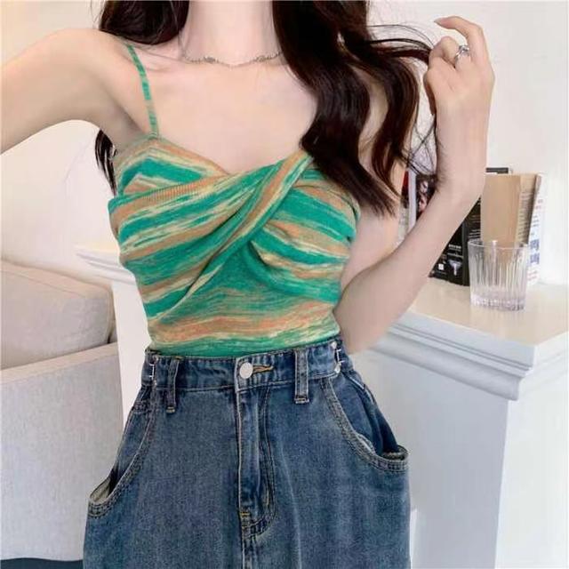 彩条纹针织抹胸小吊带背心女夏外穿内搭辣妹短款上衣性感海边穿搭