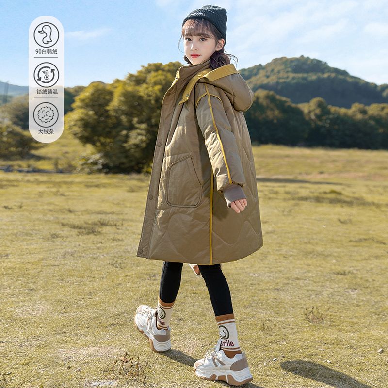 女童冬装羽绒服长款时尚2025新款大童儿童冬季女孩洋气外套双面穿