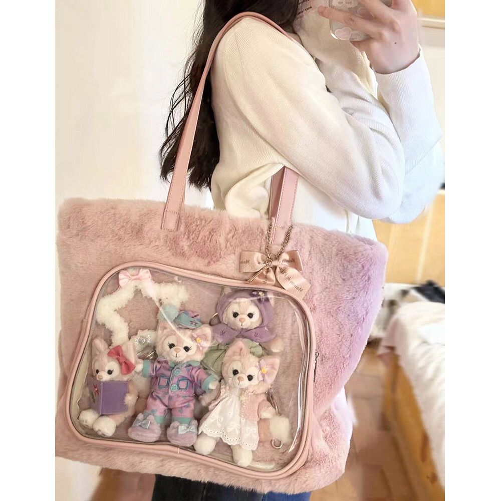 适合冬天背的包2024新款透明毛绒痛包托特包手提包吧唧二次元中食