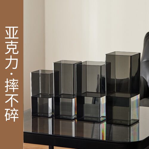 亚克力防摔花瓶水养水培插花富贵竹透明方形直筒鲜花装饰客厅小