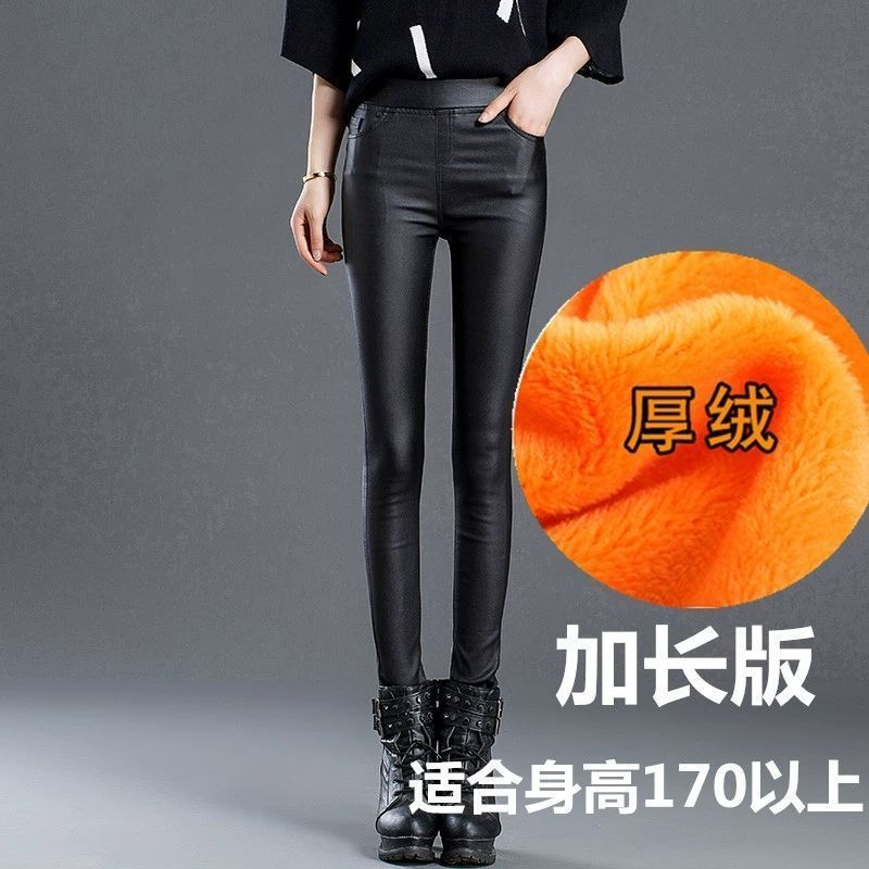 亚光皮裤女加绒加厚保暖2025新款高腰秋冬外穿打底裤黑色磨砂哑光