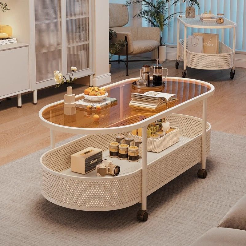可移动客厅小茶几小户型边几家用客厅玻璃桌收纳铁艺小推车美容院