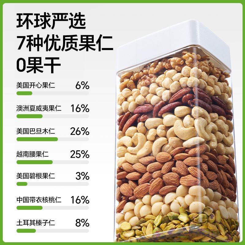 天虹牌800g混合果仁营养款7种坚果原味健康零食每日坚果小吃罐装