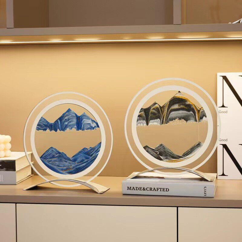 轻奢创意流沙画摆件办公室客厅沙漏高级感玻璃动态解压装饰品礼物