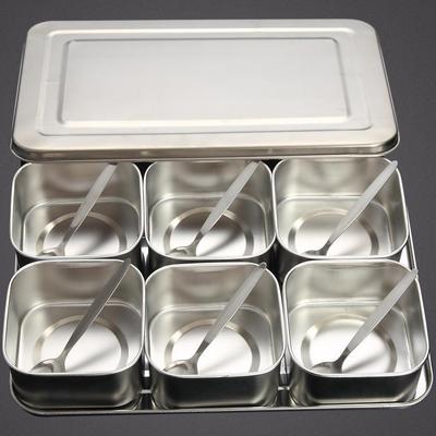 六格一体调味盒食品级不锈钢日式味盒套装罐佐料留样6格8