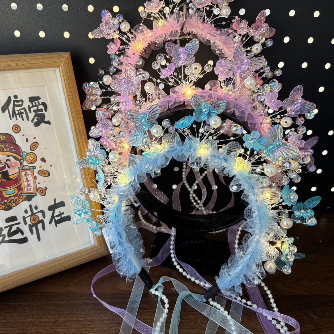 爆款星空褶皱纱炫彩梦幻簪花仙子发箍手工DIY制作材料包