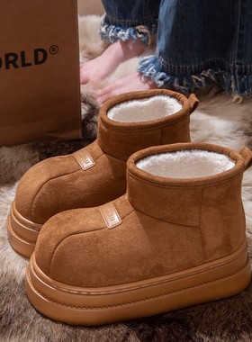 ECAC厚底雪地靴女防滑加绒加厚短靴2025冬季新款增高保暖棉鞋外穿