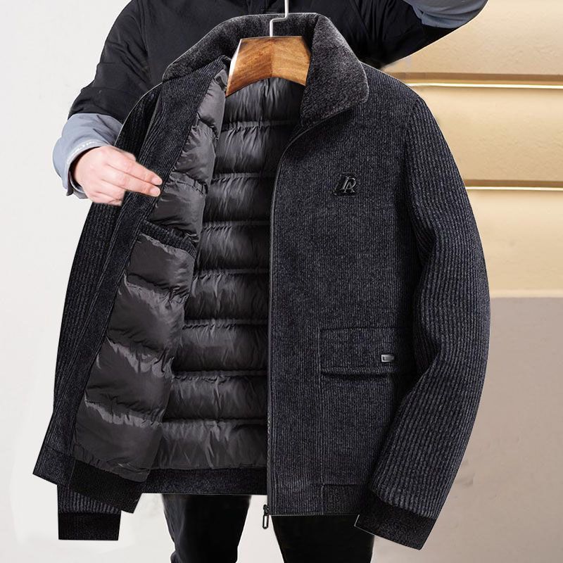 爸爸毛呢大衣中老年人雪尼尔棉衣男士棉袄服秋季冬装加厚爷爷外套