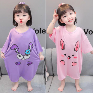 女童连体衣睡衣夏季薄款纯棉按扣防踢睡袋女孩睡袍宝宝儿童家居服