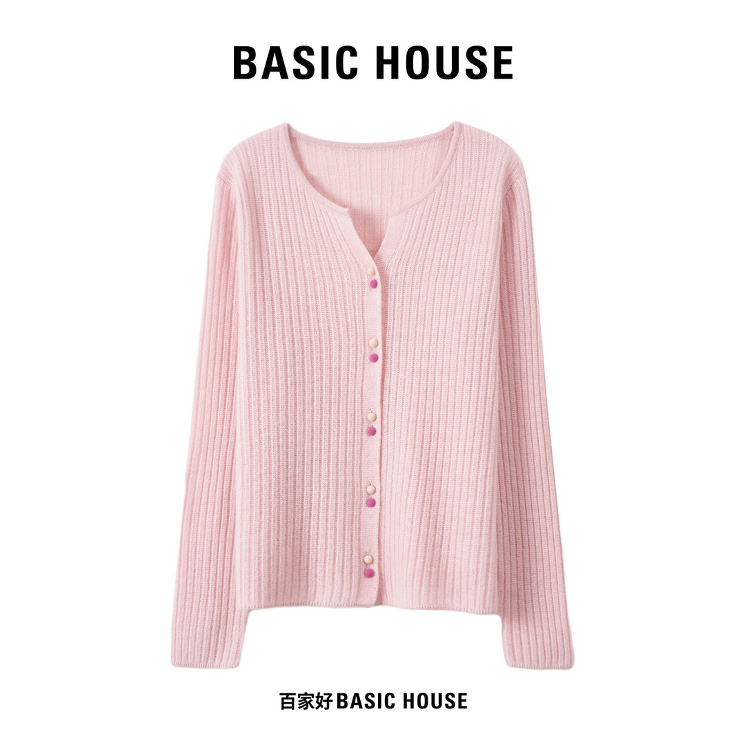 Basic House/百家好2025秋季花纱纹理感设计师款针织衫N852 XX