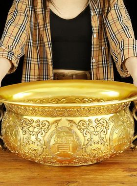 黄铜聚宝盆招财家用铜香炉客厅工艺品装饰摆件中式聚财大号聚宝盆