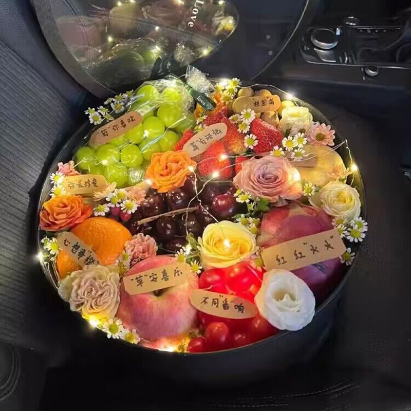 花束圆形礼盒透明包装盒水果礼盒冬日四件套礼盒空盒圣诞节礼盒.