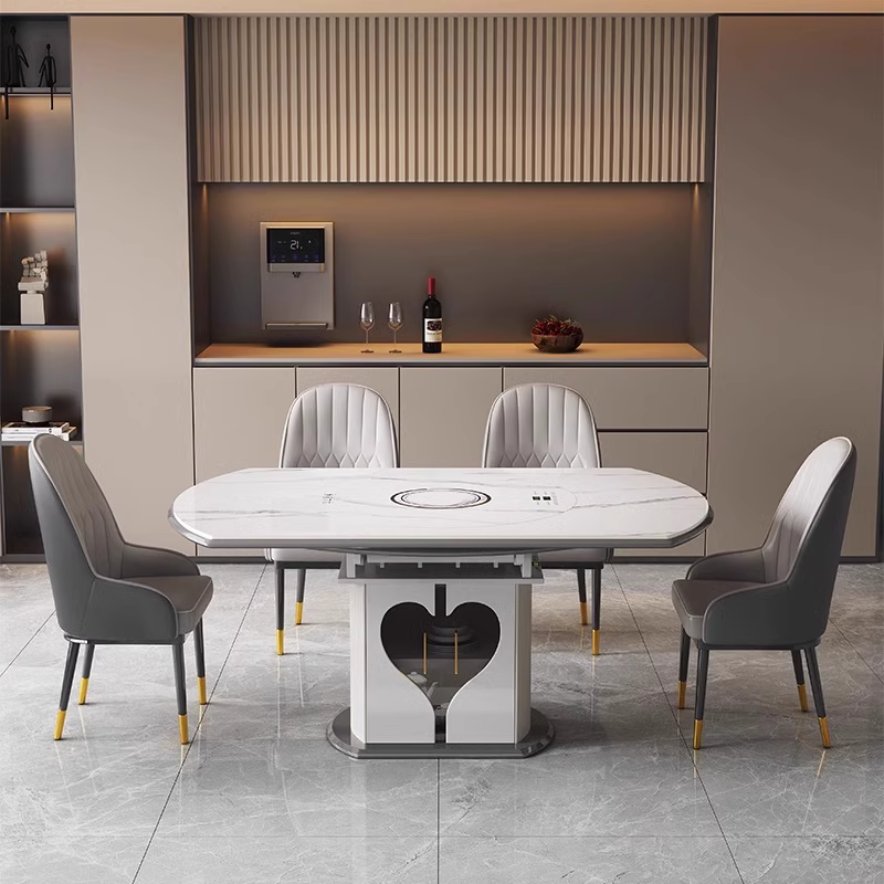 新款岩板智能餐桌家用语音暖菜板带转盘电磁炉高端圆桌伸缩一体桌,住宅家具,板木餐桌,淘宝优惠券,粉丝福利购,淘宝优惠卷