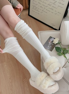 小腿袜子女搭配靴子堆堆袜春秋季美拉德长筒靴袜jk白色过膝袜