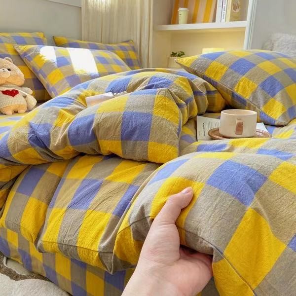 %100全棉色织水洗棉加厚柔软亲肤纯棉全棉床上四件套A类简约格子