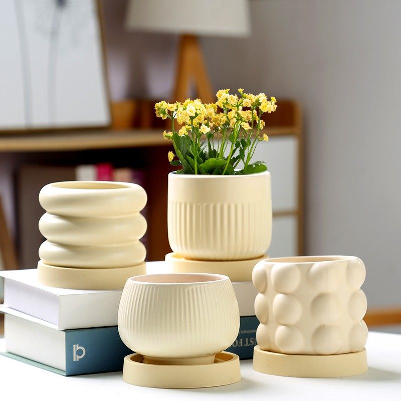 陶瓷花盆带托盘家用精致白色轻奢创意奶油风多肉专用养花盆大号,鲜花速递/花卉仿真/绿植园艺,花盆,淘宝优惠券,粉丝福利购,淘宝优惠卷