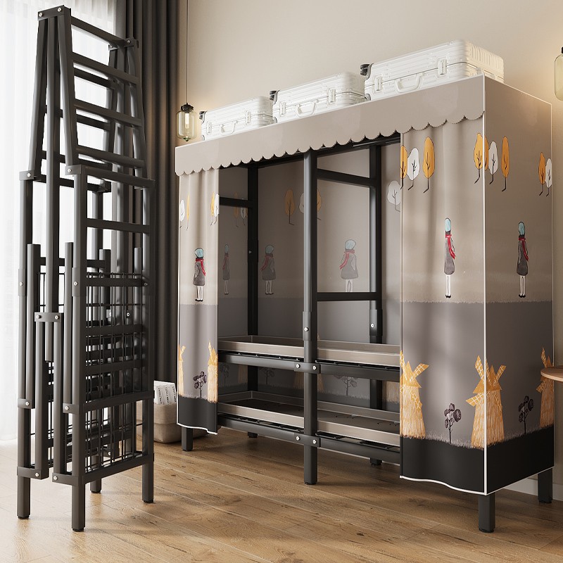 北之木衣柜家用卧室简易衣柜出租房折叠衣柜免安装钢管金属布衣柜