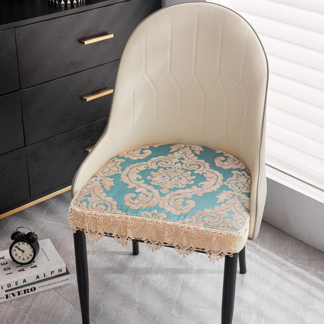 高档欧式高端弧形蓝色椅垫防滑四季通用椅子垫子坐垫马蹄形餐椅垫