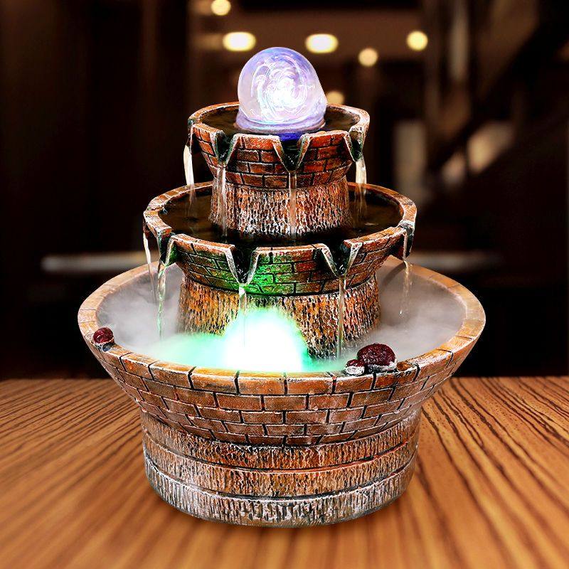创意八方来财流水喷泉欧式客厅摆件加湿器招财风水轮室内开业礼品