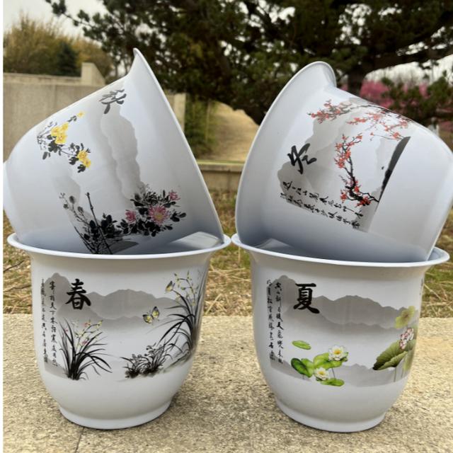 【春夏秋冬】23口17高仿陶瓷耐用透气树脂花盆加厚长寿抗晒君子兰