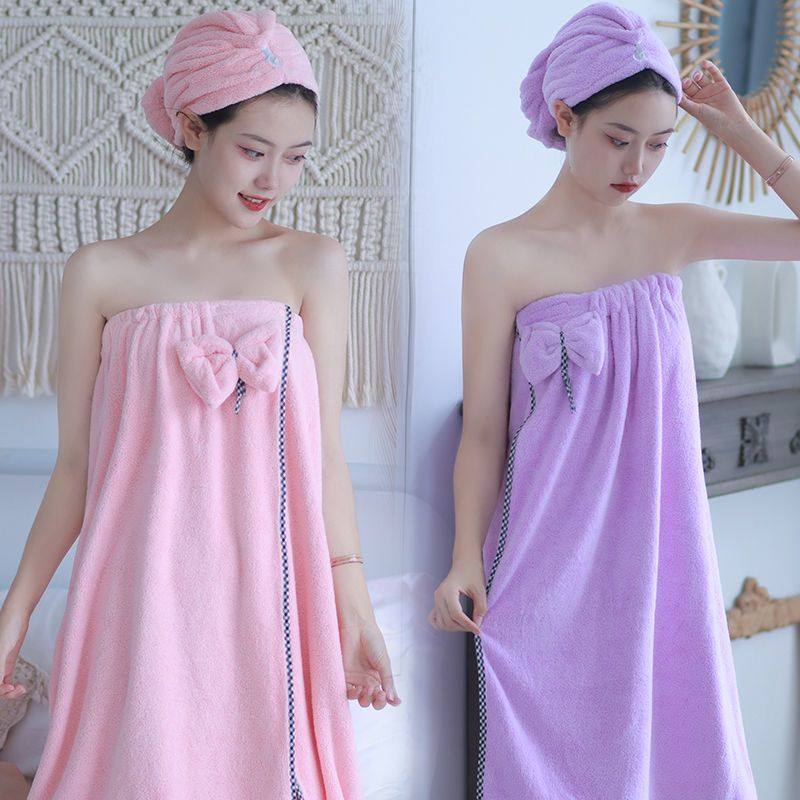 浴群女学生韩版可爱非纯棉干发帽吸水不掉毛浴巾可穿性感抹胸浴袍