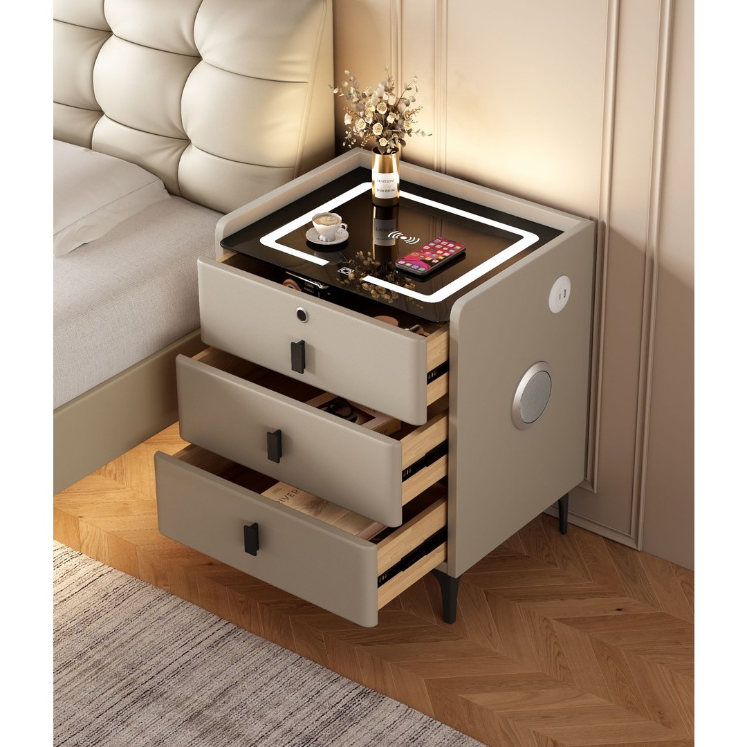 智能床头柜新款2025高档大气卧室收纳柜家用轻奢无线充电多功能柜
