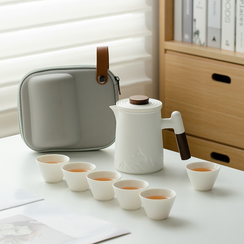 便携式旅行茶具套装户外露营轻奢防烫木把过滤泡茶壶旅行套装茶具