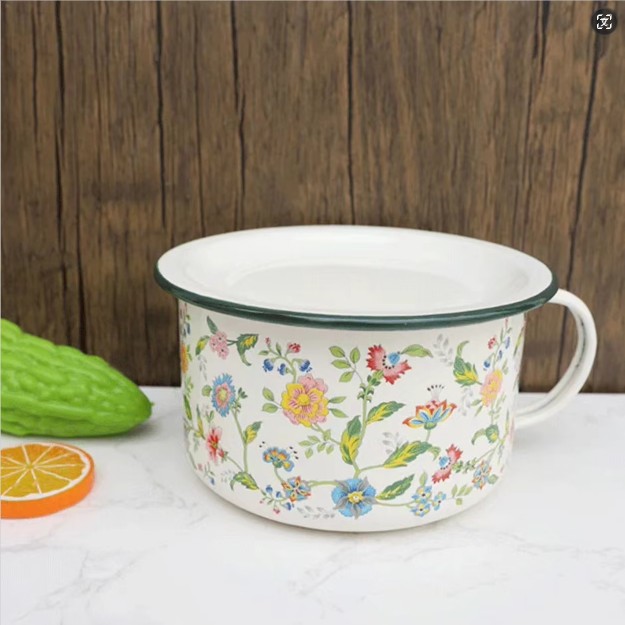 加厚搪瓷快餐杯带盖大号老式搪瓷碗饭盒饭盆泡面碗学生成人饭碗