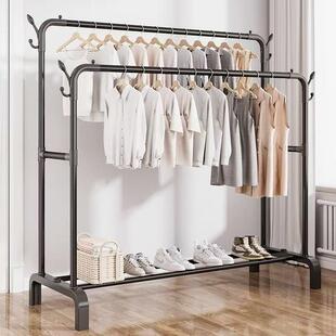 简易双杆加粗衣帽架家用卧室阳台晒衣落地衣帽架挂衣 双杆挂衣