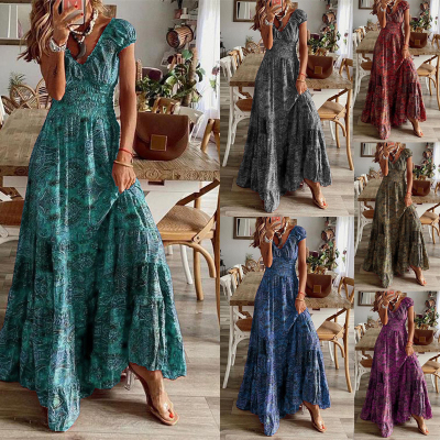 Women Vintage Long Dresses 2023 Summer Floral Print Bohemian
