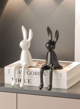 悬浮电视墙摆件长耳朵兔子坐姿摆件悬浮装饰玄关客厅摆件现代风电