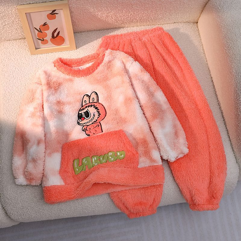 女童睡衣2025新款拉布布加厚秋冬季法兰绒宝宝珊瑚儿童套装家居服