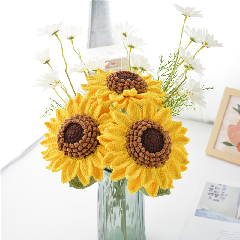 手工diy编织钩针毛线花束材料包双层向日葵情人教师节女友礼物