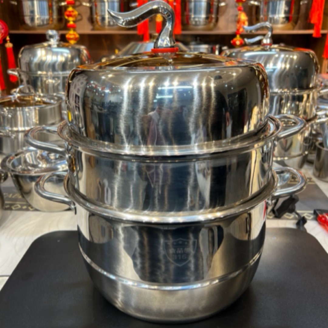 BH/不锈钢亮光蒸锅30CM三层大容量加厚加深蒸锅家用蒸煮锅