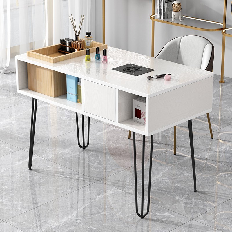 带插座吸尘器美甲桌双人单人三人位松弛感现代简约实木时尚美甲台