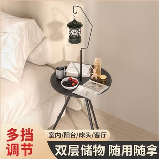 戶外小茶幾超輕露營雙層小圓桌帶燈架炊野餐裝 便攜式 備用品沙灘