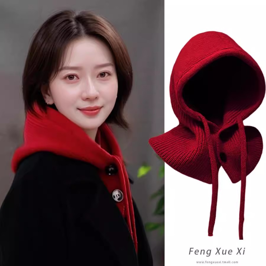 【立减30】针织克拉克拉法帽带纽扣秋冬季韩版保暖护耳包头帽we53