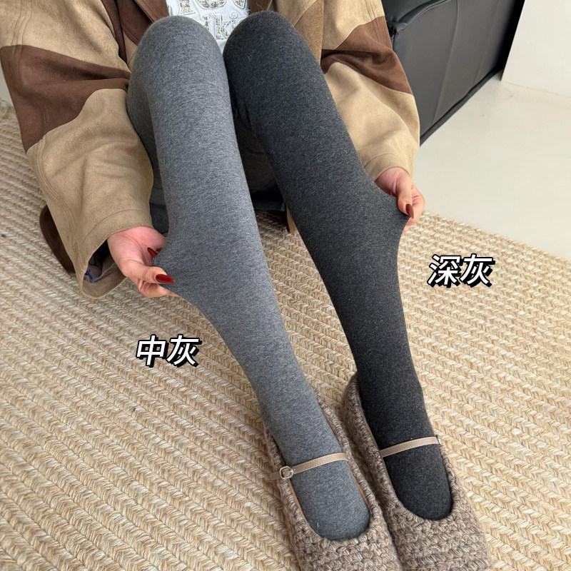 加绒灰色连裤袜女外穿冬季加厚保暖棉裤高腰收腹黑色配裙子打底裤