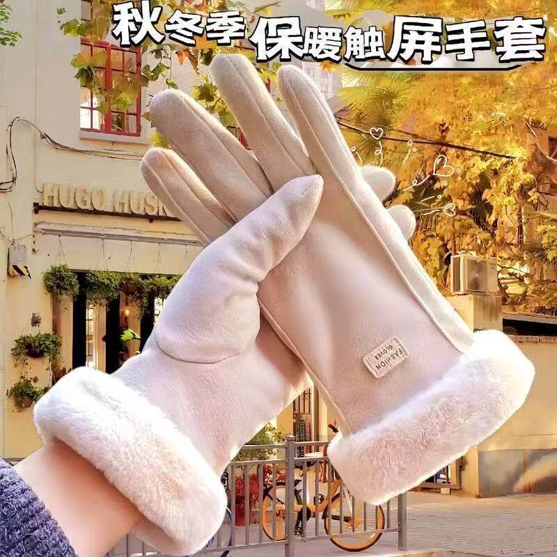 女士冬季加绒加厚触屏保暖手套