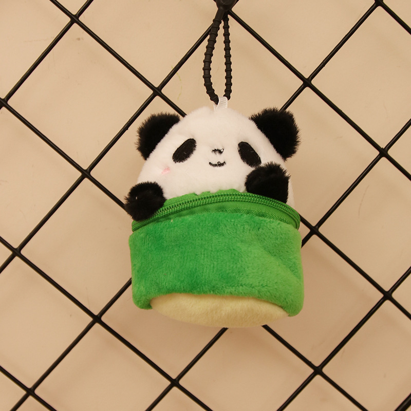 竹筒熊猫玩偶布娃娃零钱包黑白仿真毛绒儿童玩具四川宣传纪念