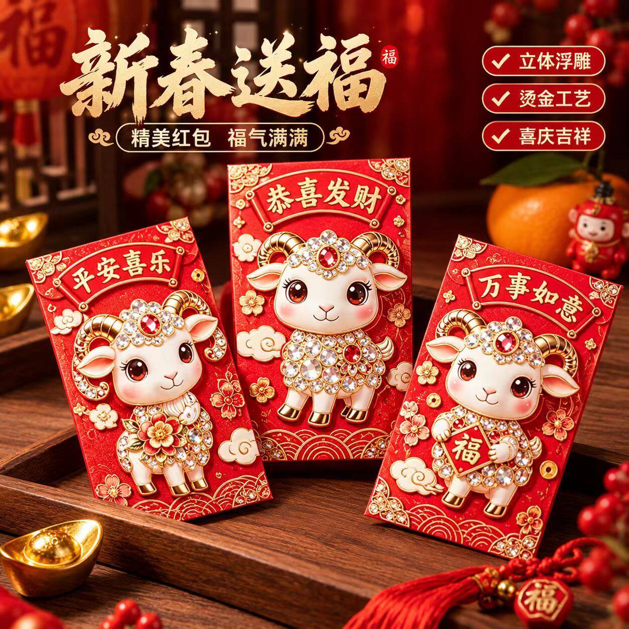 2027羊年高档彩印立体小羊利是封